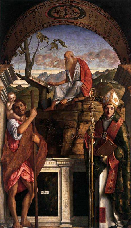 Giovanni Bellini Saints Christopher Jerome and Louis of Toulouse oil painting picture